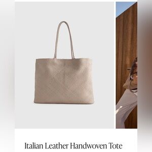 Quince Italian Leather Handwoven Tote in Taupe